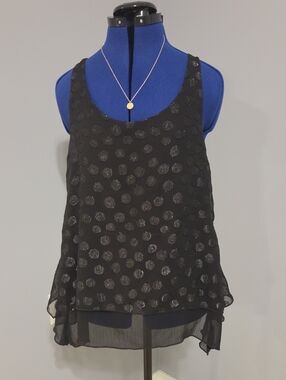 Daytrip Black Sheer Polka Dot Layered Tank Top